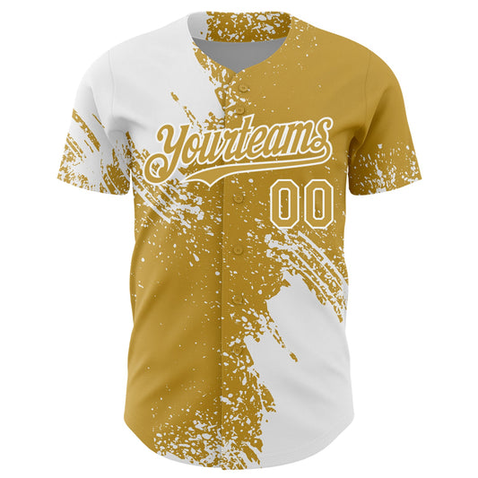 Custom White Old Gold 3D Pattern Design Abstract Brush Stroke Authentic Baseball Jersey - Sky-Custom
