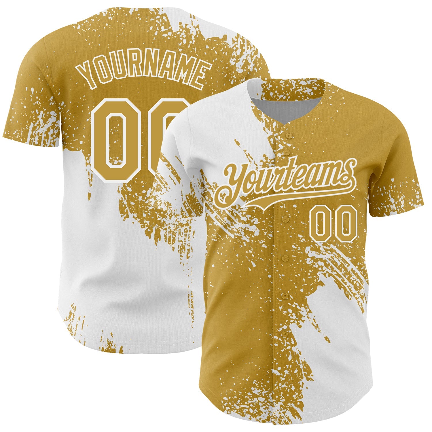 Custom White Old Gold 3D Pattern Design Abstract Brush Stroke Authentic Baseball Jersey - Sky-Custom