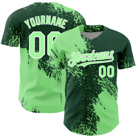 Custom Pea Green Green-White 3D Pattern Design Abstract Brush Stroke Authentic Baseball Jersey - Sky-Custom
