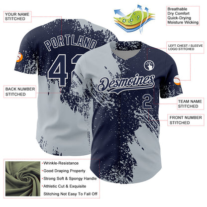 Custom Silver Navy-White 3D Pattern Design Abstract Brush Stroke Authentic Baseball Jersey - Sky-Custom