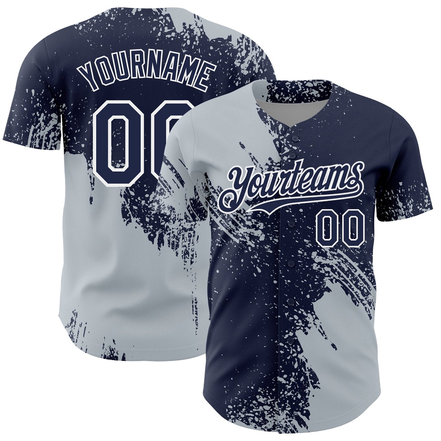 Custom Silver Navy-White 3D Pattern Design Abstract Brush Stroke Authentic Baseball Jersey - Sky-Custom