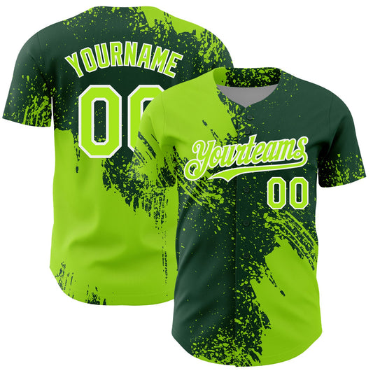 Custom Neon Green Green-White 3D Pattern Design Abstract Brush Stroke Authentic Baseball Jersey - Sky-Custom