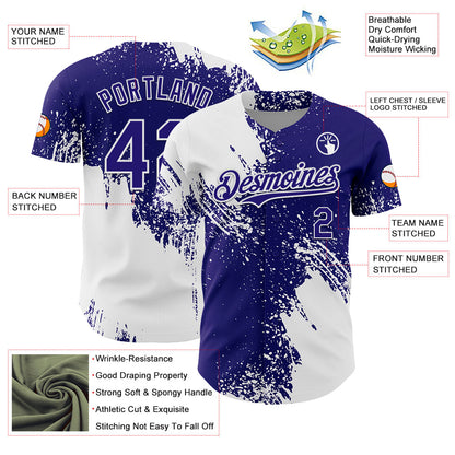 Custom White Dark Purple 3D Pattern Design Abstract Brush Stroke Authentic Baseball Jersey - Sky-Custom