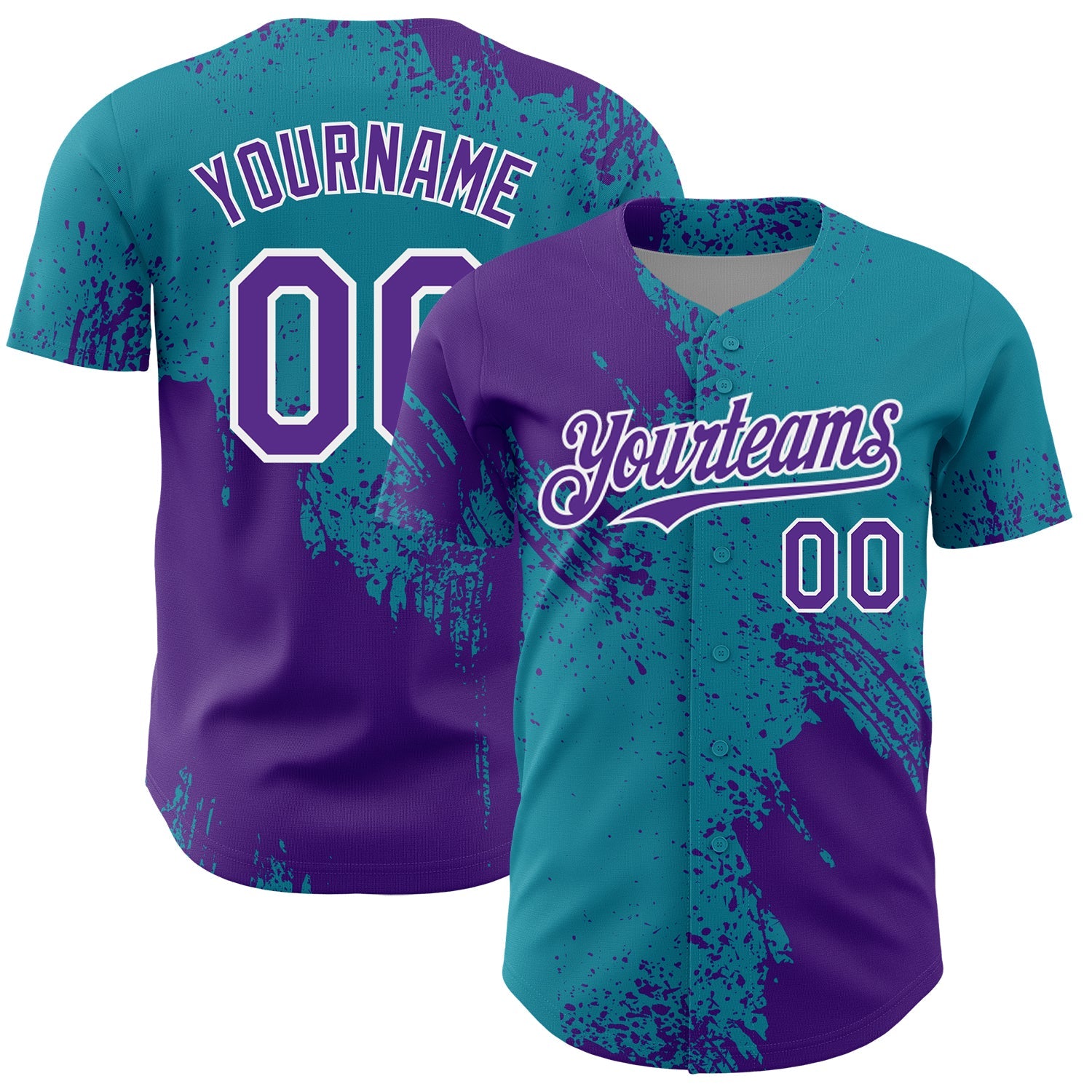 Custom Purple Teal-White 3D Pattern Design Abstract Brush Stroke Authentic Baseball Jersey - Sky-Custom