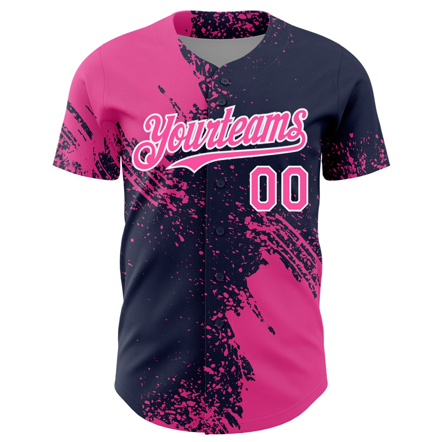 Custom Pink Navy-White 3D Pattern Design Abstract Brush Stroke Authentic Baseball Jersey - Sky-Custom