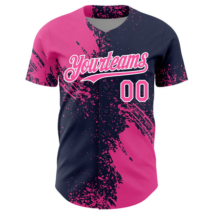 Custom Pink Navy-White 3D Pattern Design Abstract Brush Stroke Authentic Baseball Jersey - Sky-Custom