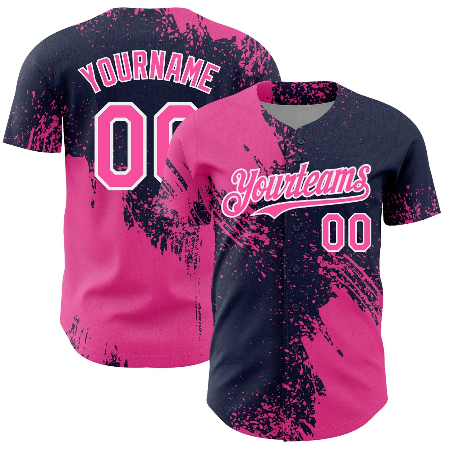 Custom Pink Navy-White 3D Pattern Design Abstract Brush Stroke Authentic Baseball Jersey - Sky-Custom