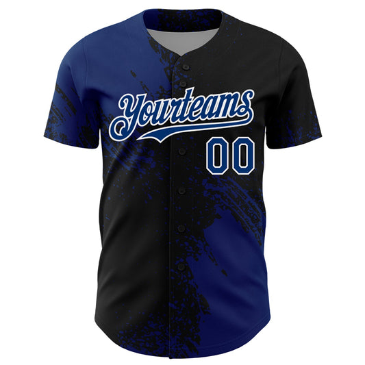 Custom US Navy Blue Black-White 3D Pattern Design Abstract Brush Stroke Authentic Baseball Jersey - Sky-Custom