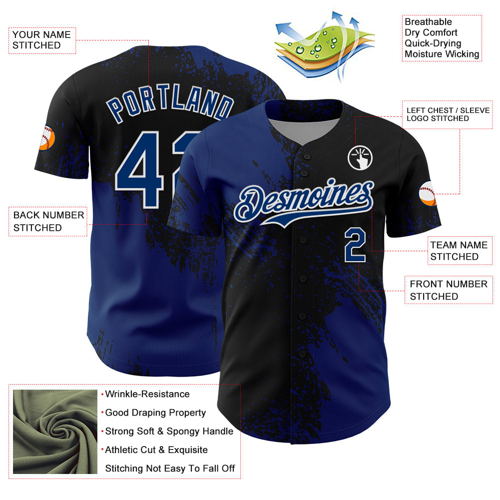 Custom US Navy Blue Black-White 3D Pattern Design Abstract Brush Stroke Authentic Baseball Jersey - Sky-Custom