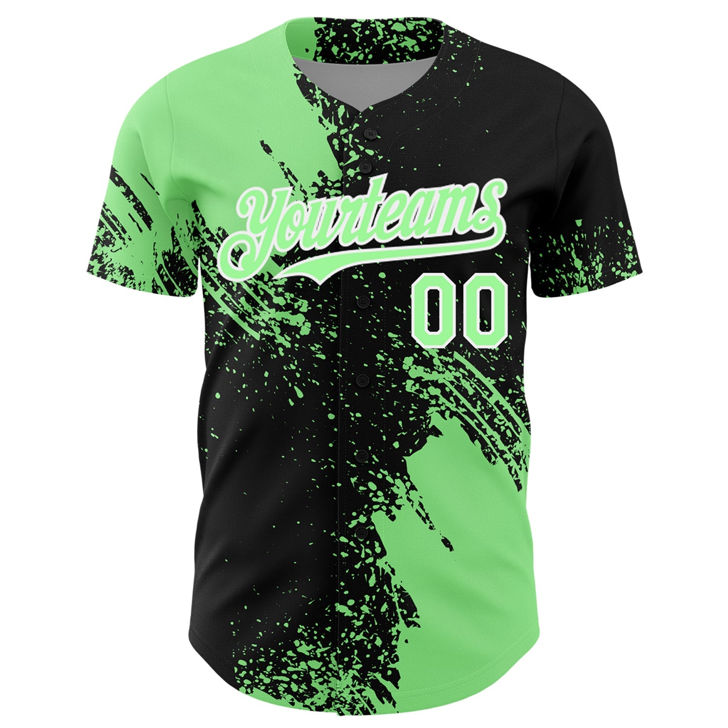 Custom Pea Green Black-White 3D Pattern Design Abstract Brush Stroke Authentic Baseball Jersey - Sky-Custom