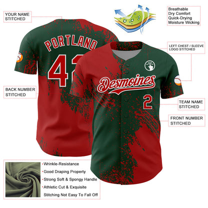 Custom Red Green-White 3D Pattern Design Abstract Brush Stroke Authentic Baseball Jersey - Sky-Custom