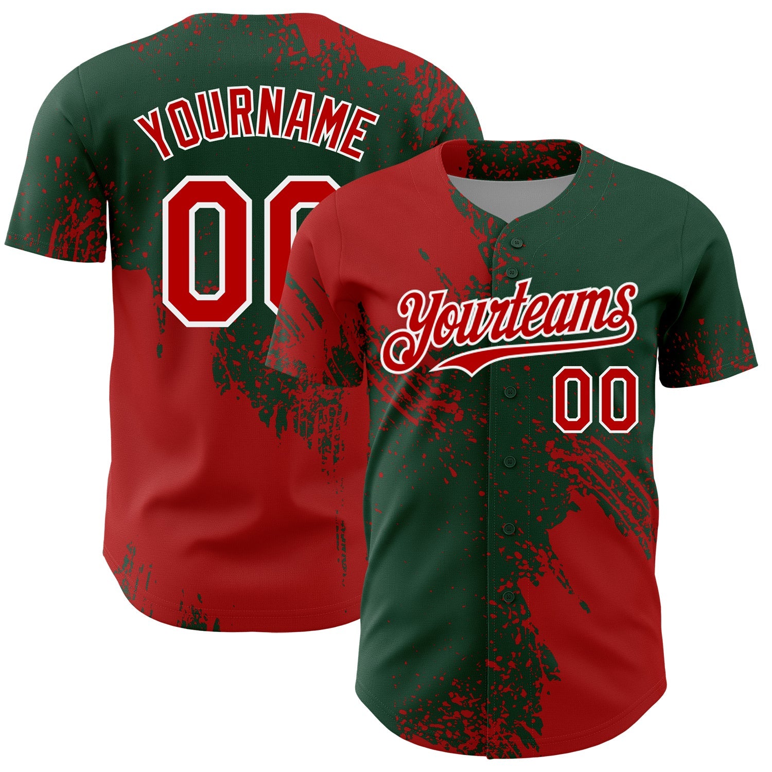 Custom Red Green-White 3D Pattern Design Abstract Brush Stroke Authentic Baseball Jersey - Sky-Custom