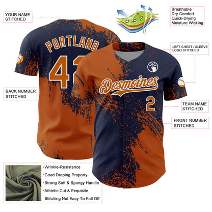 Custom Texas Orange Navy-White 3D Pattern Design Abstract Brush Stroke Authentic Baseball Jersey - Sky-Custom