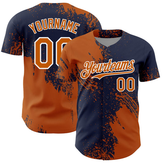 Custom Texas Orange Navy-White 3D Pattern Design Abstract Brush Stroke Authentic Baseball Jersey - Sky-Custom