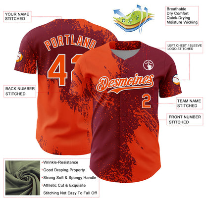 Custom Orange Crimson-White 3D Pattern Design Abstract Brush Stroke Authentic Baseball Jersey - Sky-Custom