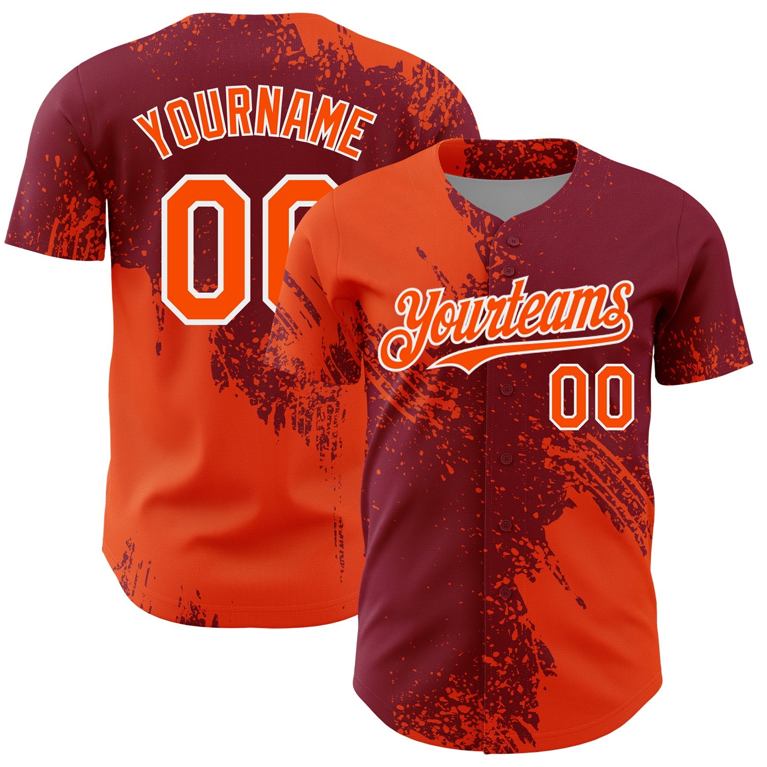 Custom Orange Crimson-White 3D Pattern Design Abstract Brush Stroke Authentic Baseball Jersey - Sky-Custom