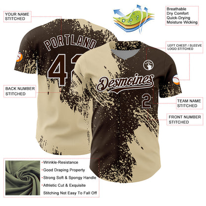 Custom Cream Brown-White 3D Pattern Design Abstract Brush Stroke Authentic Baseball Jersey - Sky-Custom