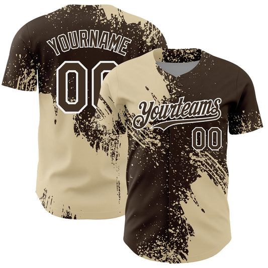 Custom Cream Brown-White 3D Pattern Design Abstract Brush Stroke Authentic Baseball Jersey - Sky-Custom
