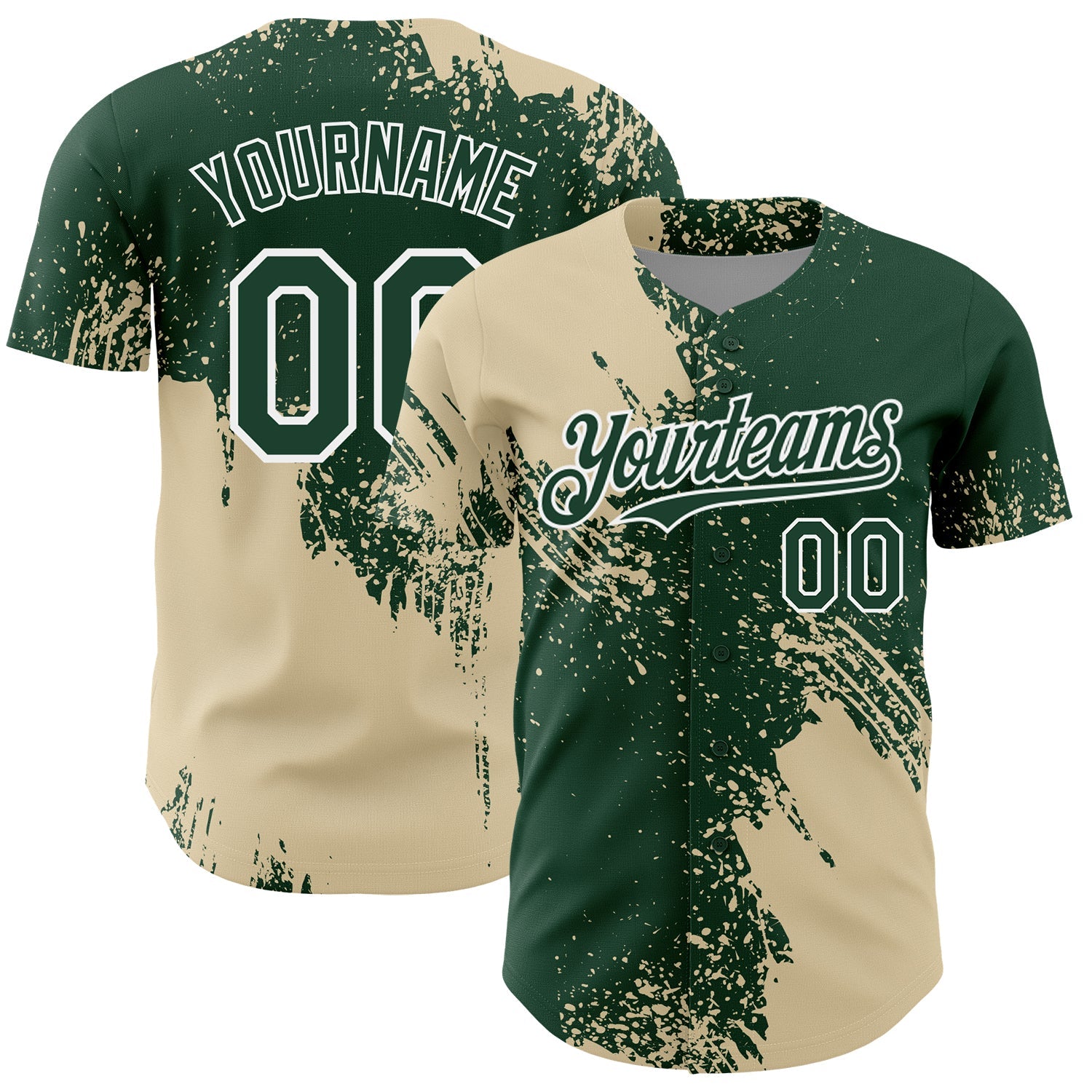 Custom Cream Green-White 3D Pattern Design Abstract Brush Stroke Authentic Baseball Jersey - Sky-Custom