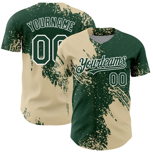 Custom Cream Green-White 3D Pattern Design Abstract Brush Stroke Authentic Baseball Jersey - Sky-Custom