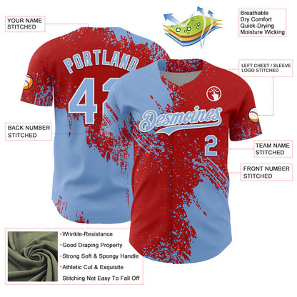 Custom Light Blue Red-White 3D Pattern Design Abstract Brush Stroke Authentic Baseball Jersey - Sky-Custom