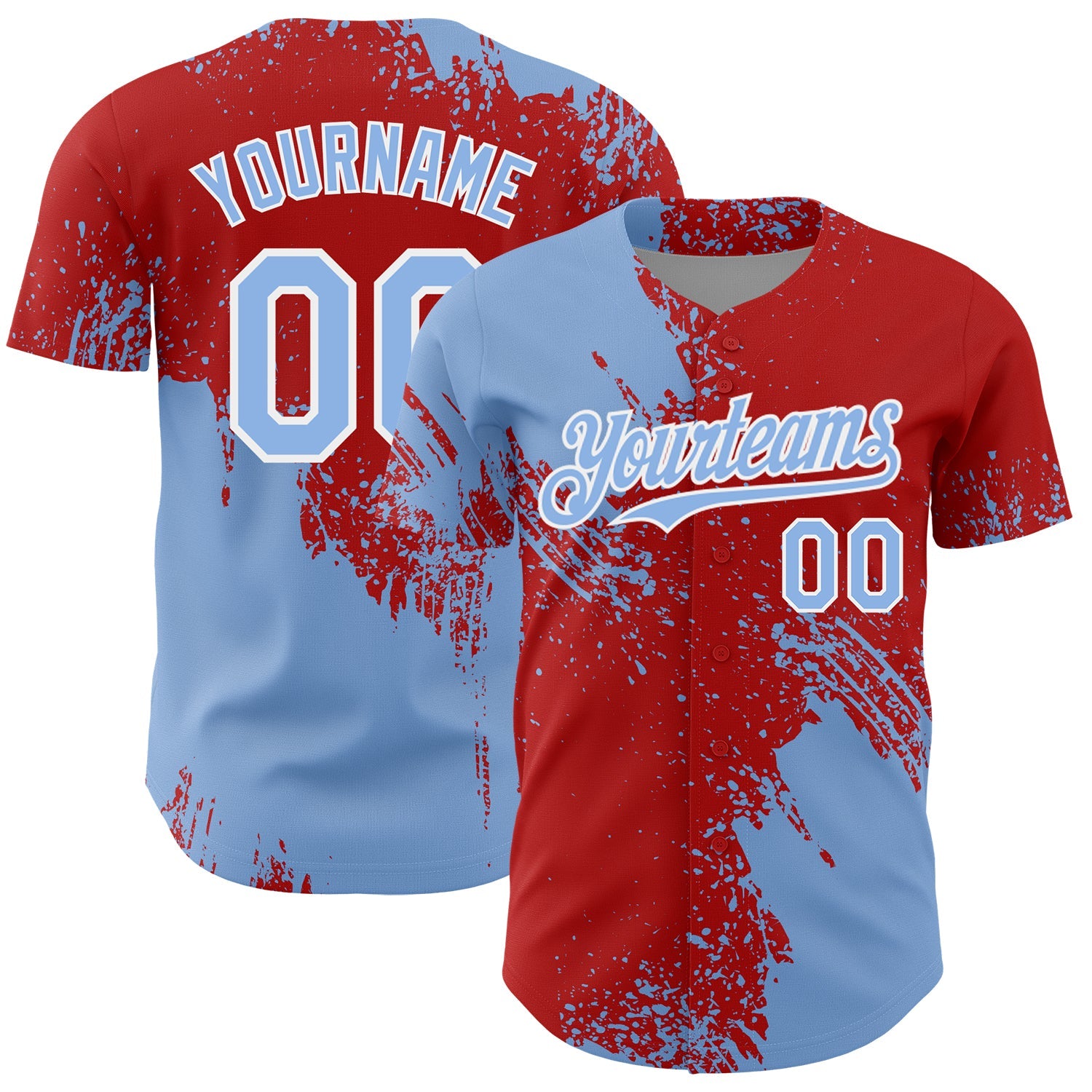 Custom Light Blue Red-White 3D Pattern Design Abstract Brush Stroke Authentic Baseball Jersey - Sky-Custom