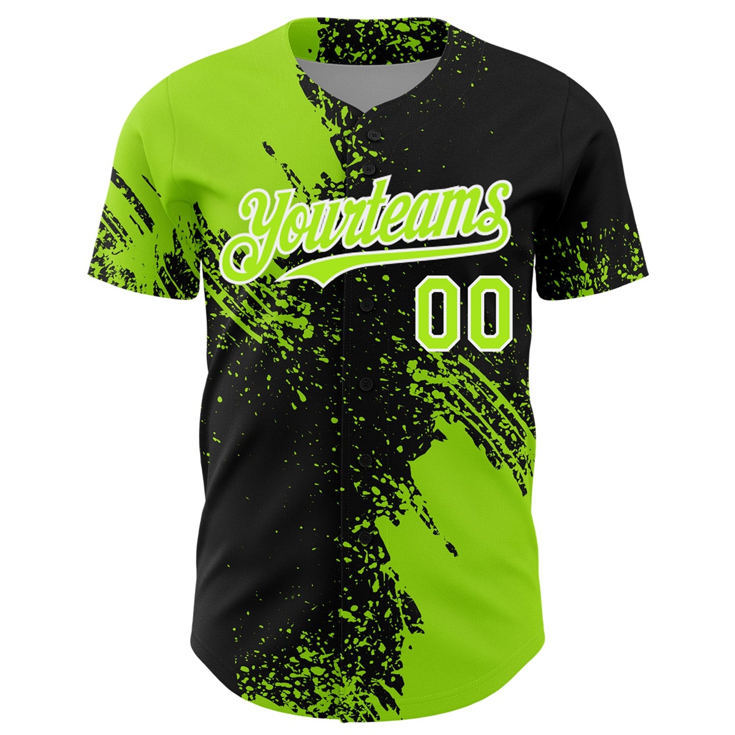 Custom Neon Green Black-White 3D Pattern Design Abstract Brush Stroke Authentic Baseball Jersey - Sky-Custom