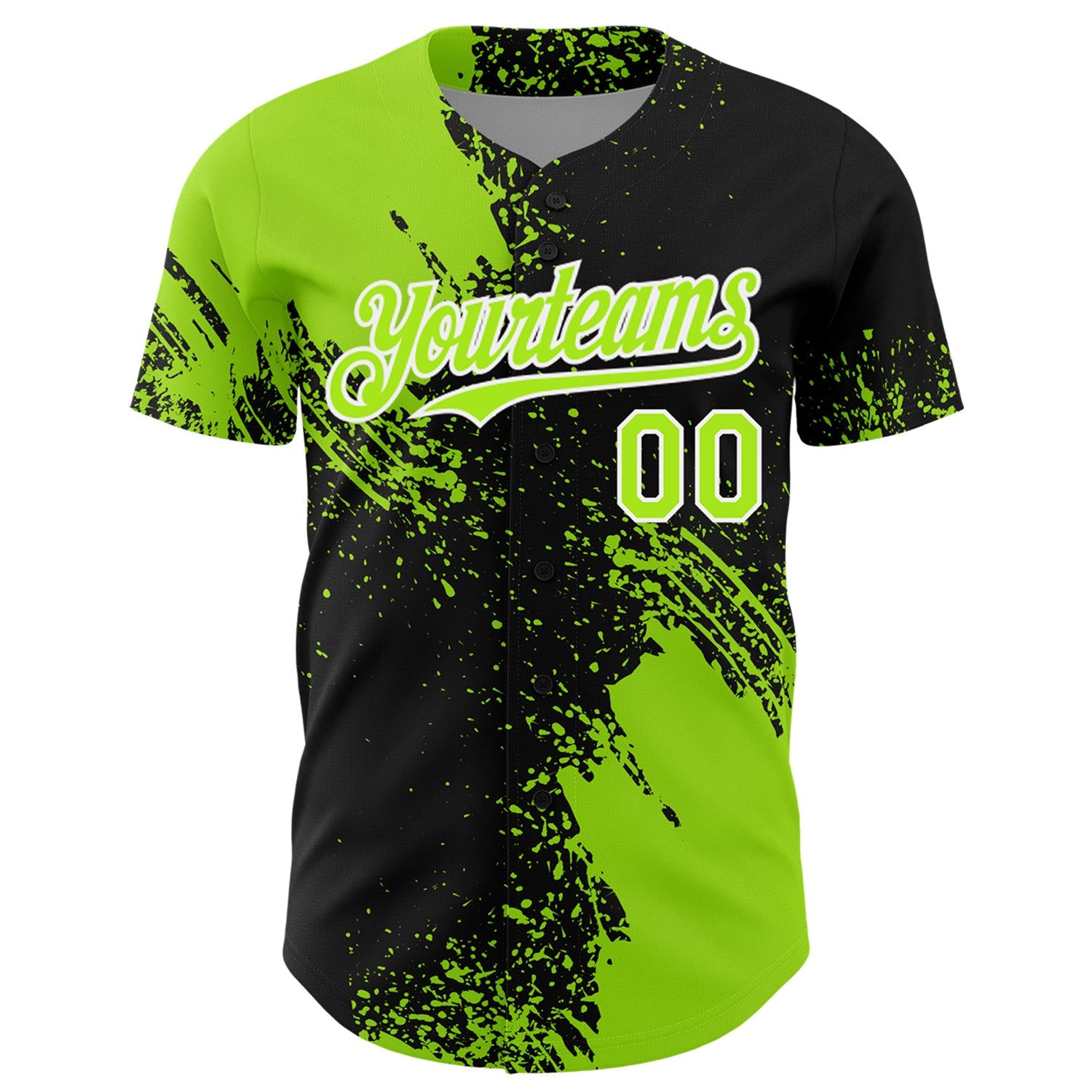 Custom Neon Green Black-White 3D Pattern Design Abstract Brush Stroke Authentic Baseball Jersey - Sky-Custom