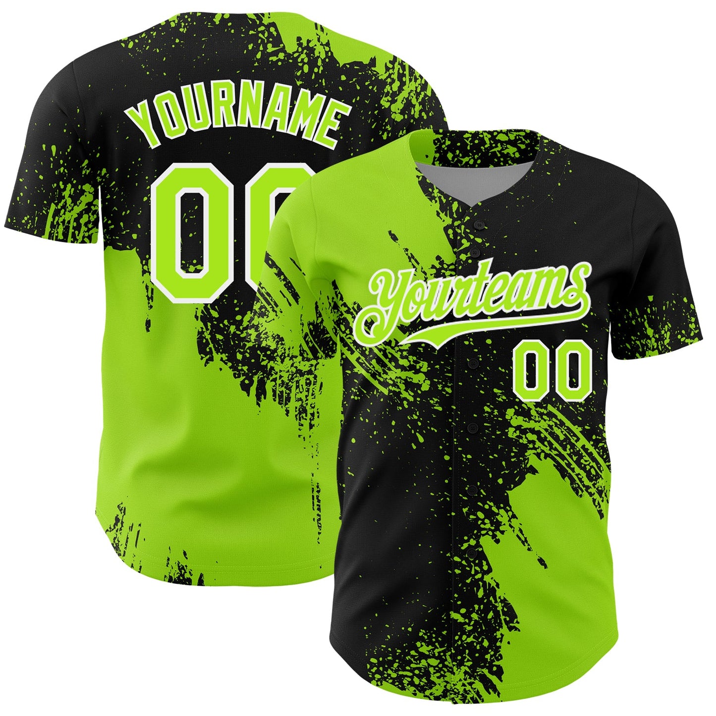 Custom Neon Green Black-White 3D Pattern Design Abstract Brush Stroke Authentic Baseball Jersey - Sky-Custom