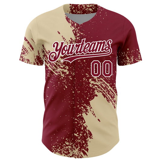 Custom Cream Crimson-White 3D Pattern Design Abstract Brush Stroke Authentic Baseball Jersey - Sky-Custom