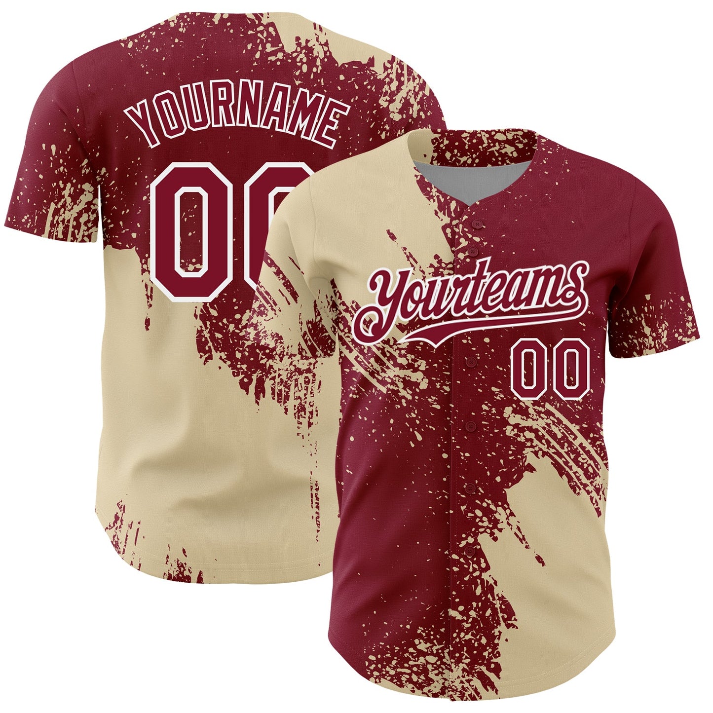 Custom Cream Crimson-White 3D Pattern Design Abstract Brush Stroke Authentic Baseball Jersey - Sky-Custom