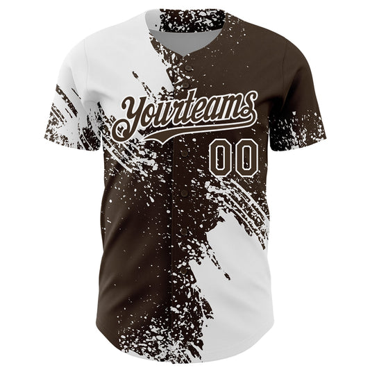 Custom White Brown 3D Pattern Design Abstract Brush Stroke Authentic Baseball Jersey - Sky-Custom