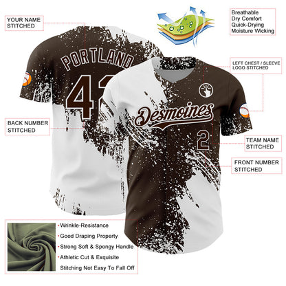 Custom White Brown 3D Pattern Design Abstract Brush Stroke Authentic Baseball Jersey - Sky-Custom