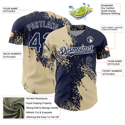 Custom Cream Navy-White 3D Pattern Design Abstract Brush Stroke Authentic Baseball Jersey - Sky-Custom