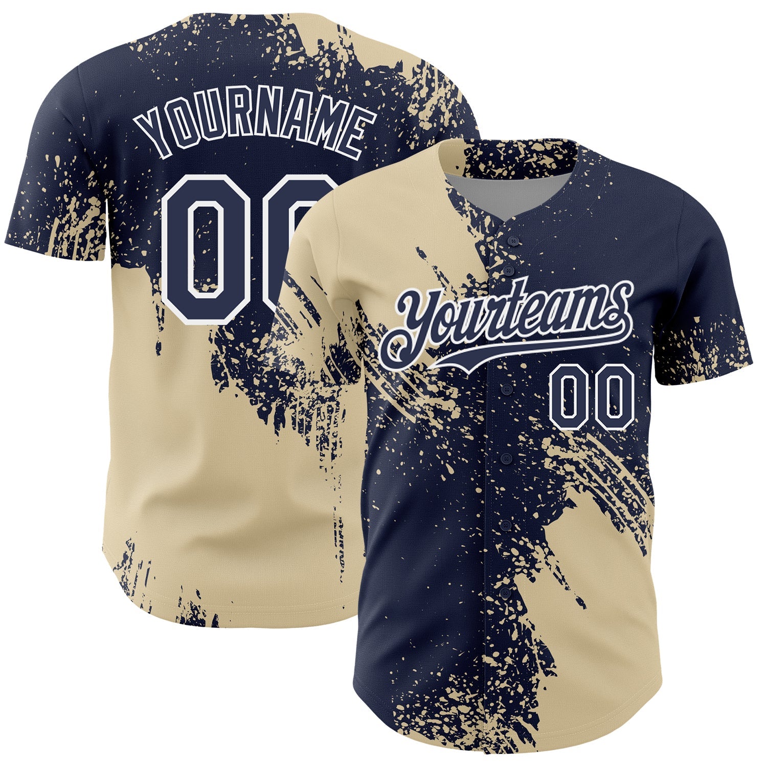 Custom Cream Navy-White 3D Pattern Design Abstract Brush Stroke Authentic Baseball Jersey - Sky-Custom
