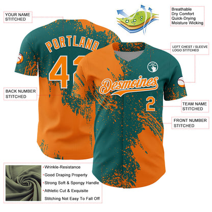 Custom Bay Orange Teal-White 3D Pattern Design Abstract Brush Stroke Authentic Baseball Jersey - Sky-Custom