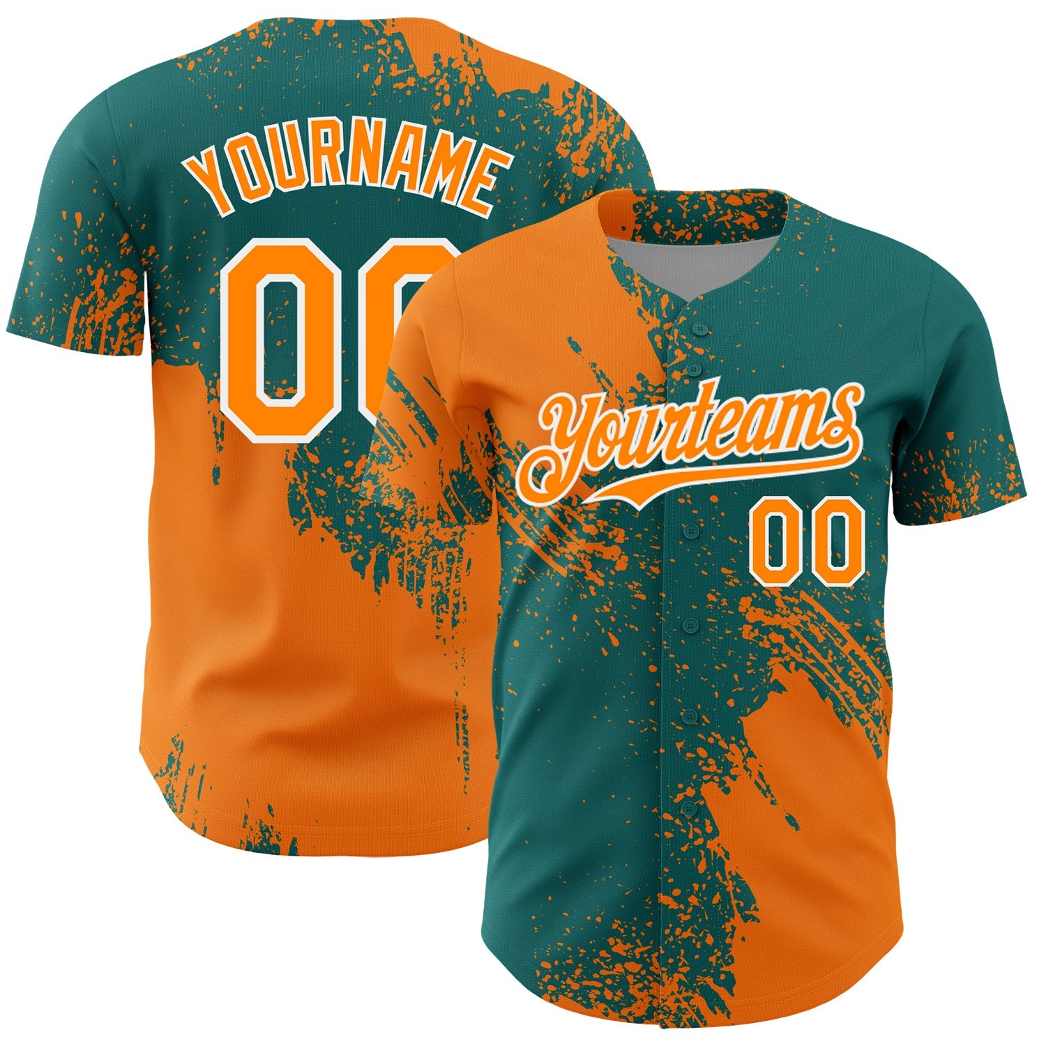 Custom Bay Orange Teal-White 3D Pattern Design Abstract Brush Stroke Authentic Baseball Jersey - Sky-Custom