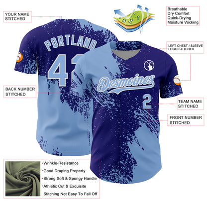 Custom Light Blue Dark Purple-White 3D Pattern Design Abstract Brush Stroke Authentic Baseball Jersey - Sky-Custom
