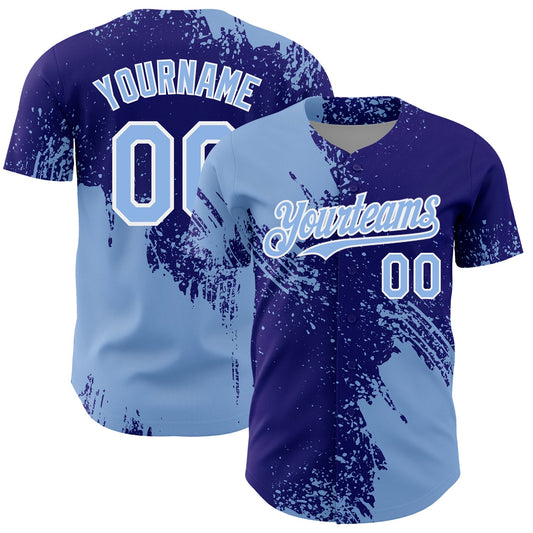 Custom Light Blue Dark Purple-White 3D Pattern Design Abstract Brush Stroke Authentic Baseball Jersey - Sky-Custom