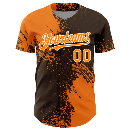 Custom Bay Orange Brown-White 3D Pattern Design Abstract Brush Stroke Authentic Baseball Jersey - Sky-Custom