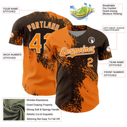 Custom Bay Orange Brown-White 3D Pattern Design Abstract Brush Stroke Authentic Baseball Jersey - Sky-Custom