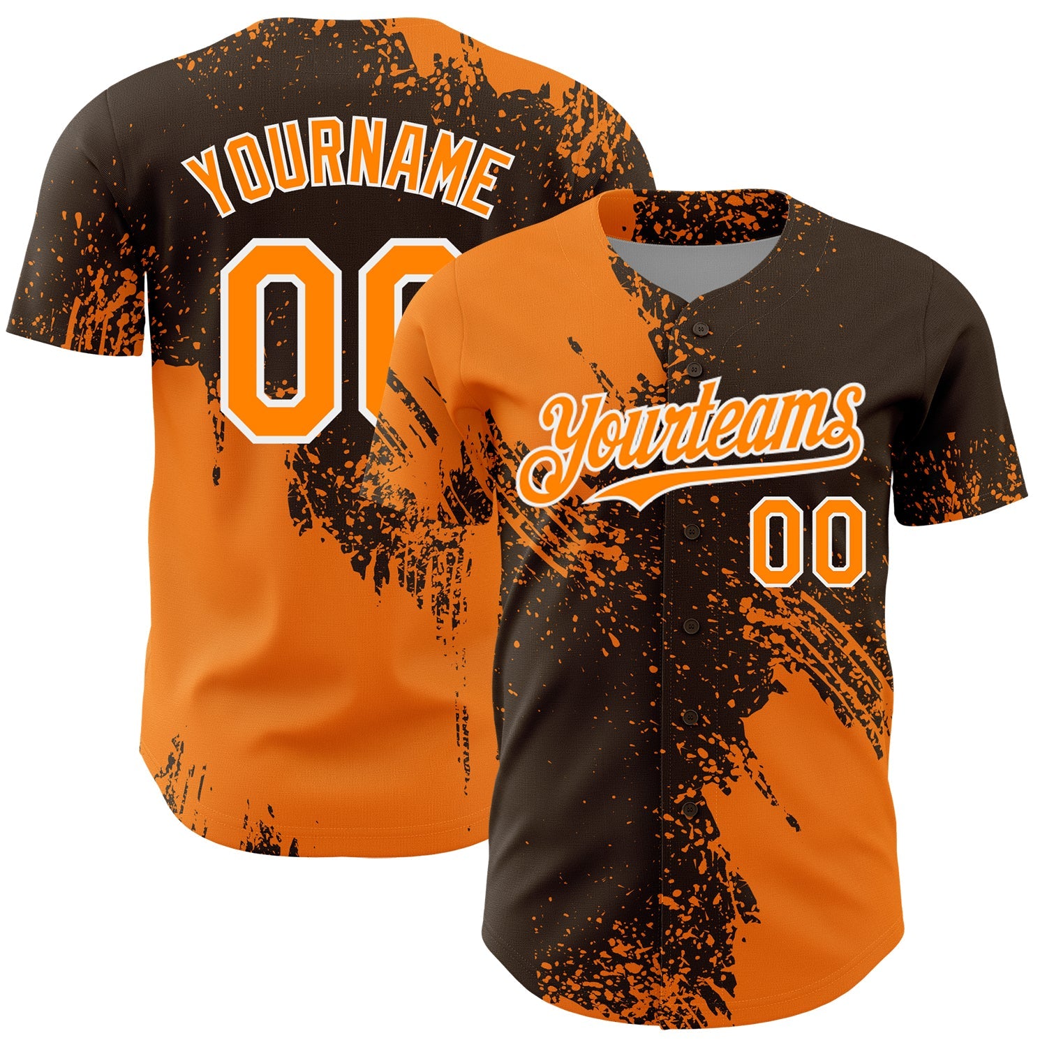 Custom Bay Orange Brown-White 3D Pattern Design Abstract Brush Stroke Authentic Baseball Jersey - Sky-Custom
