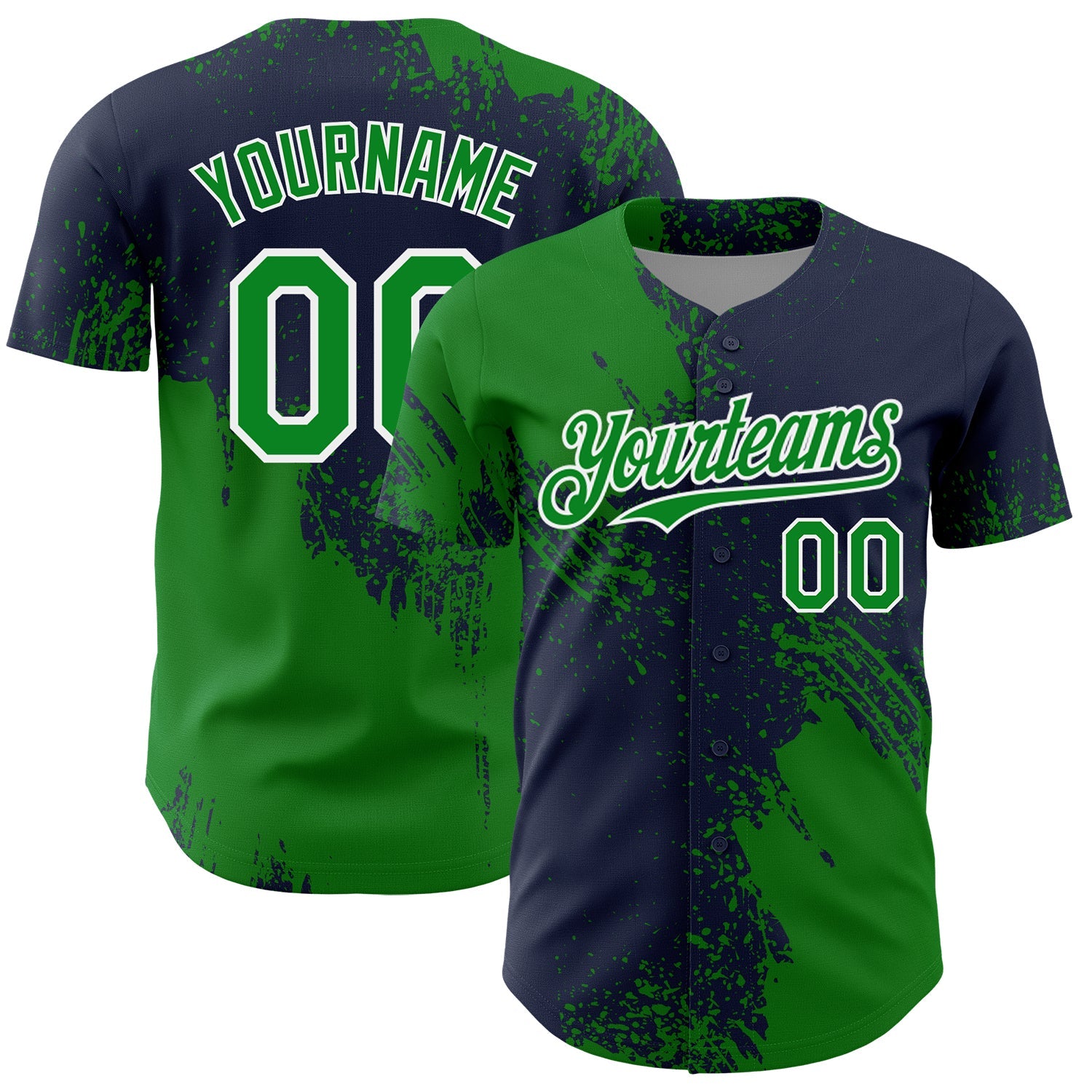 Custom Grass Green Navy-White 3D Pattern Design Abstract Brush Stroke Authentic Baseball Jersey - Sky-Custom