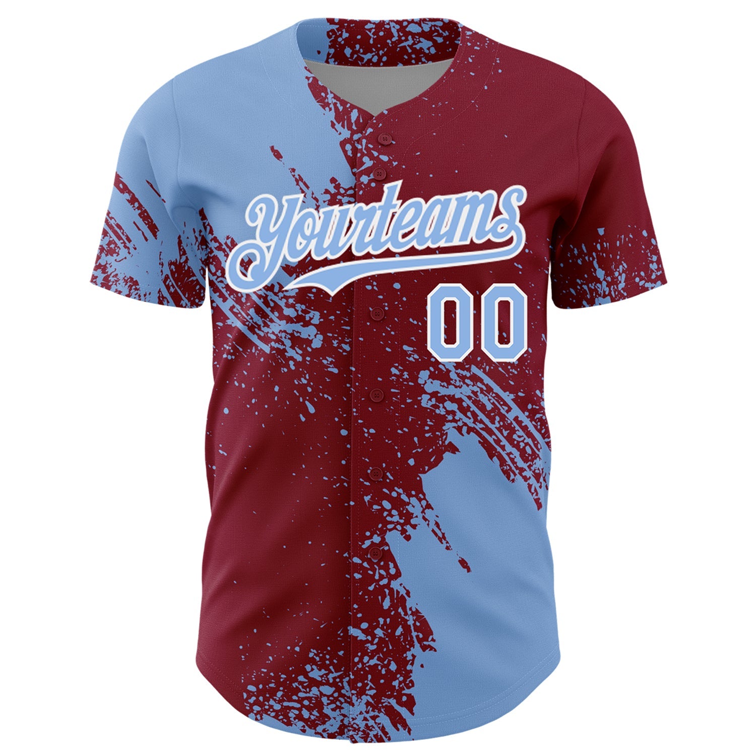 Custom Light Blue Crimson-White 3D Pattern Design Abstract Brush Stroke Authentic Baseball Jersey - Sky-Custom