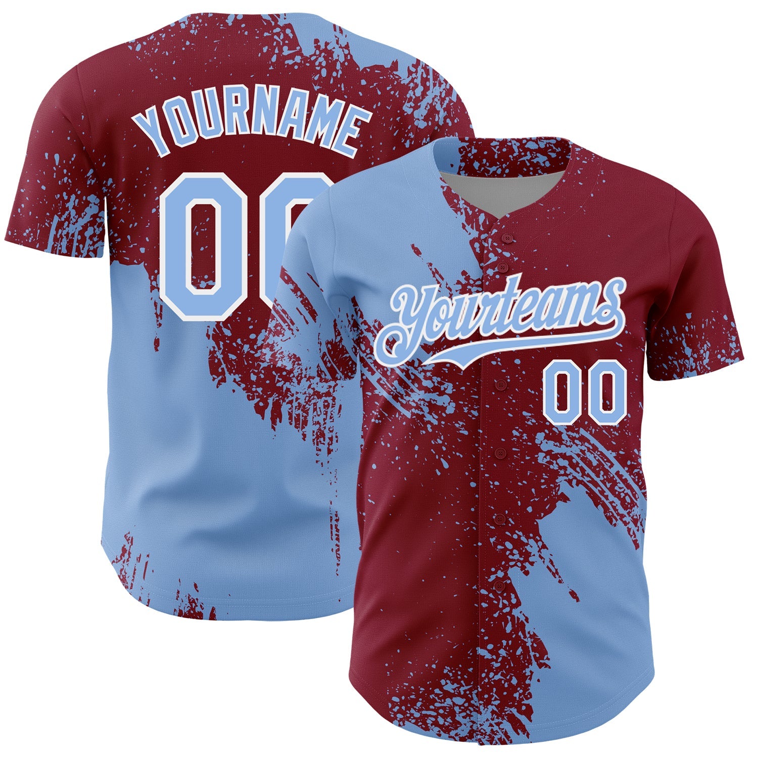 Custom Light Blue Crimson-White 3D Pattern Design Abstract Brush Stroke Authentic Baseball Jersey - Sky-Custom