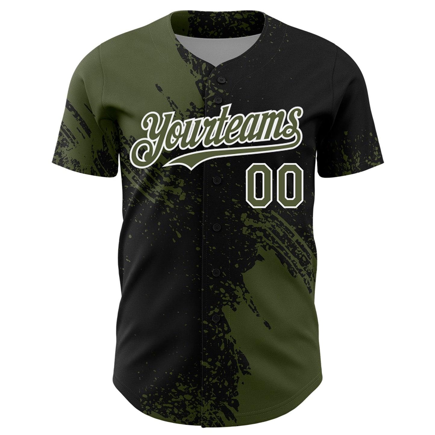 Custom Olive Black-White 3D Pattern Design Abstract Brush Stroke Authentic Baseball Jersey - Sky-Custom