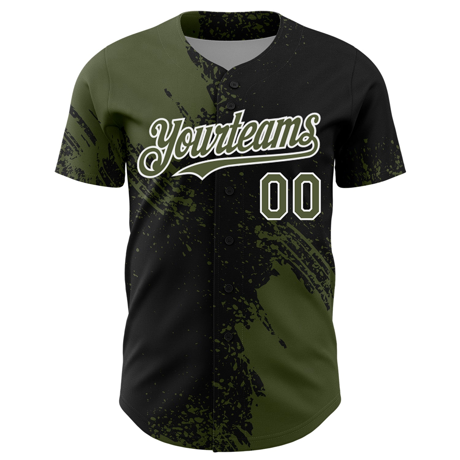 Custom Olive Black-White 3D Pattern Design Abstract Brush Stroke Authentic Baseball Jersey - Sky-Custom