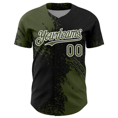 Custom Olive Black-White 3D Pattern Design Abstract Brush Stroke Authentic Baseball Jersey - Sky-Custom