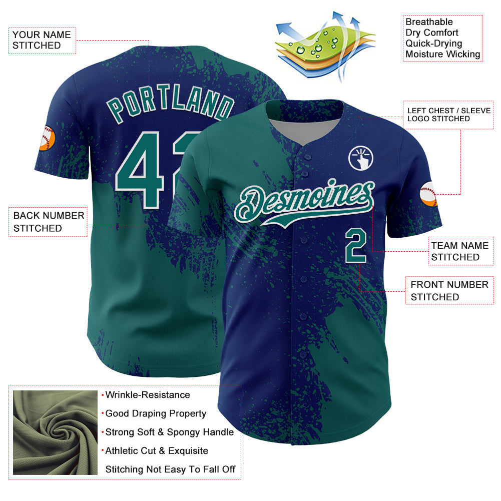 Custom Teal US Navy Blue-White 3D Pattern Design Abstract Brush Stroke Authentic Baseball Jersey - Sky-Custom