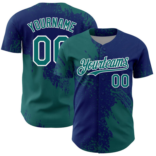 Custom Teal US Navy Blue-White 3D Pattern Design Abstract Brush Stroke Authentic Baseball Jersey - Sky-Custom
